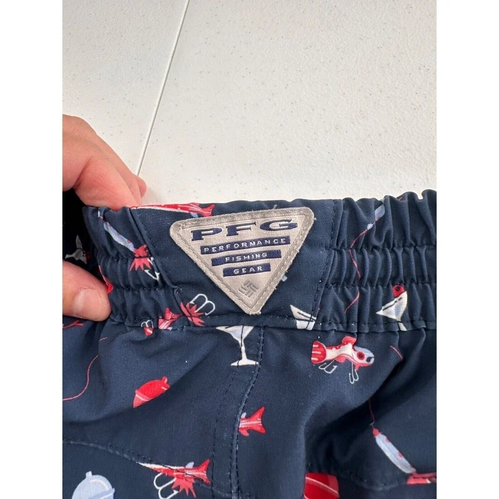 Columbia PFG‎ Mens Fishing Swim Shorts S Navy Fishing Print martini Bathing